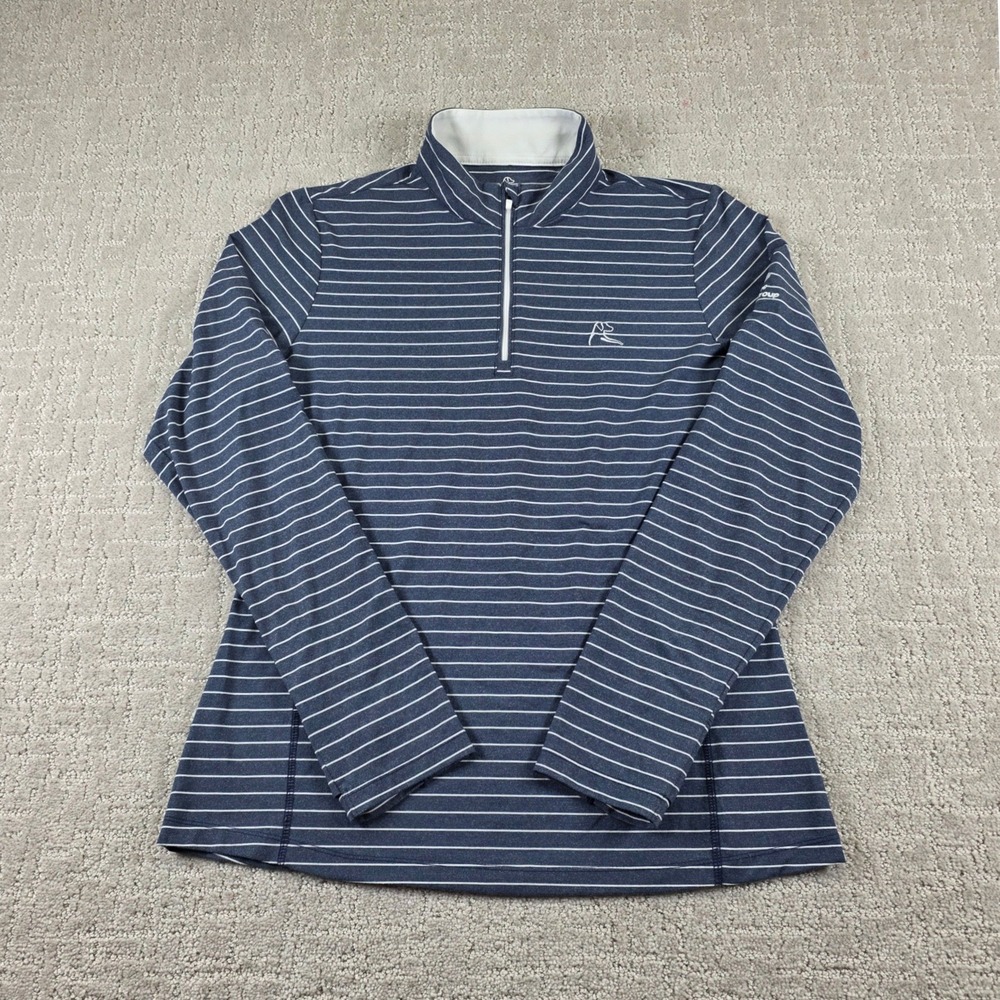 Rhoback Womens Medium Navy White Striped Quarter Zip Pullover Performance *Read